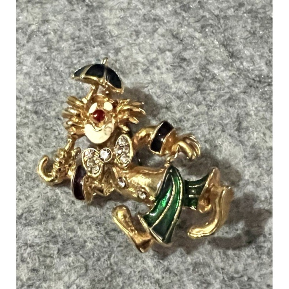 Vintage clown brooch enamel rhinestones pin